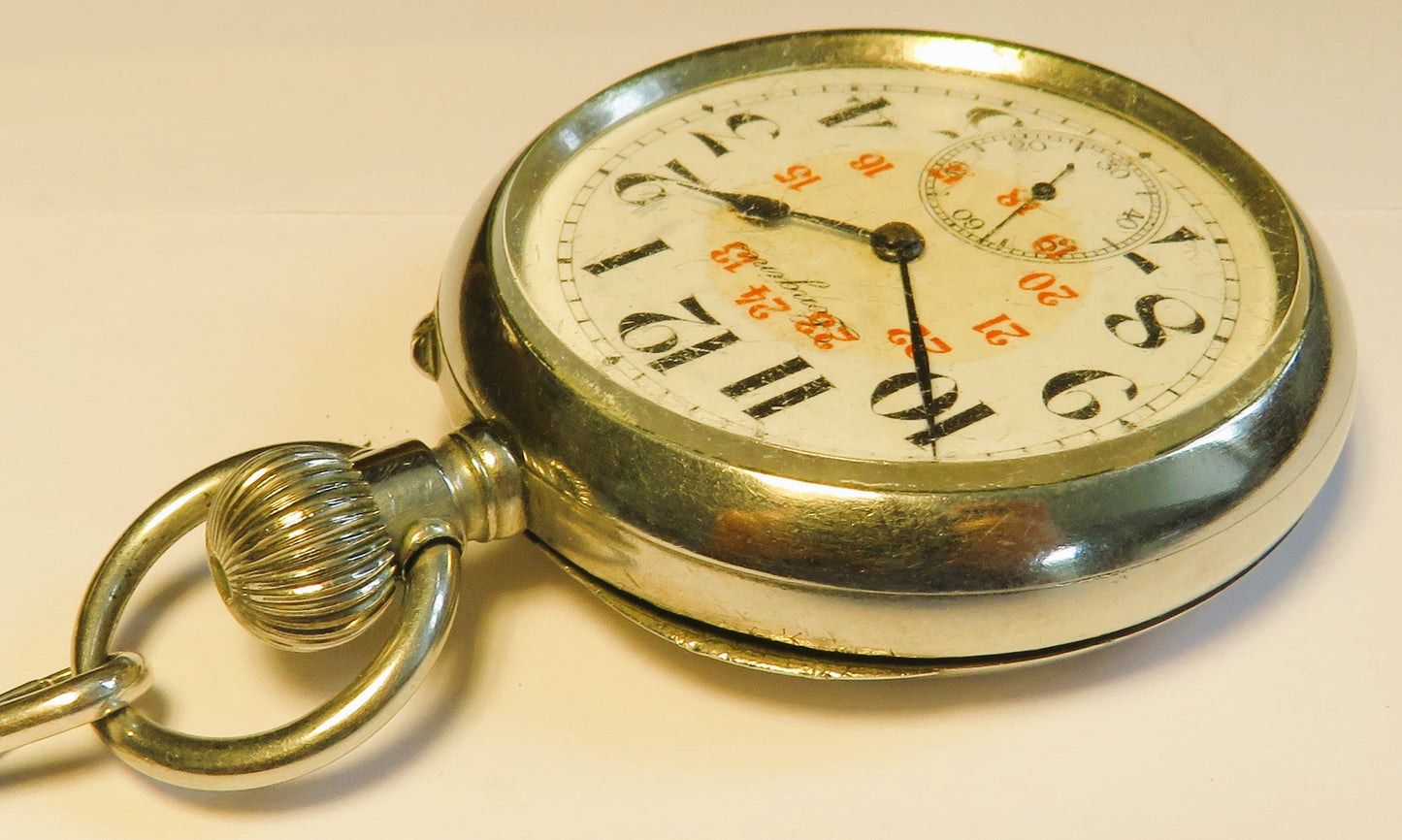 Longines Kal. L 20.52 gravierte Eisenbahner Taschen Uhr Kette / Münze ca. 1920 - Sammler - Uhren