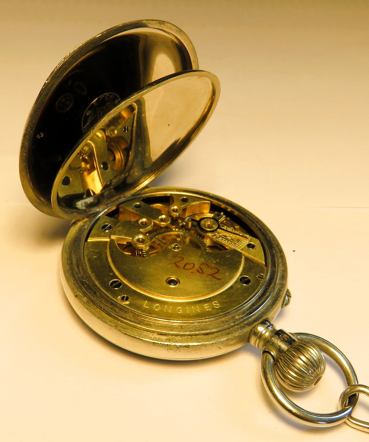 Longines Kal. L 20.52 gravierte Eisenbahner Taschen Uhr Kette / Münze ca. 1920 - Sammler - Uhren
