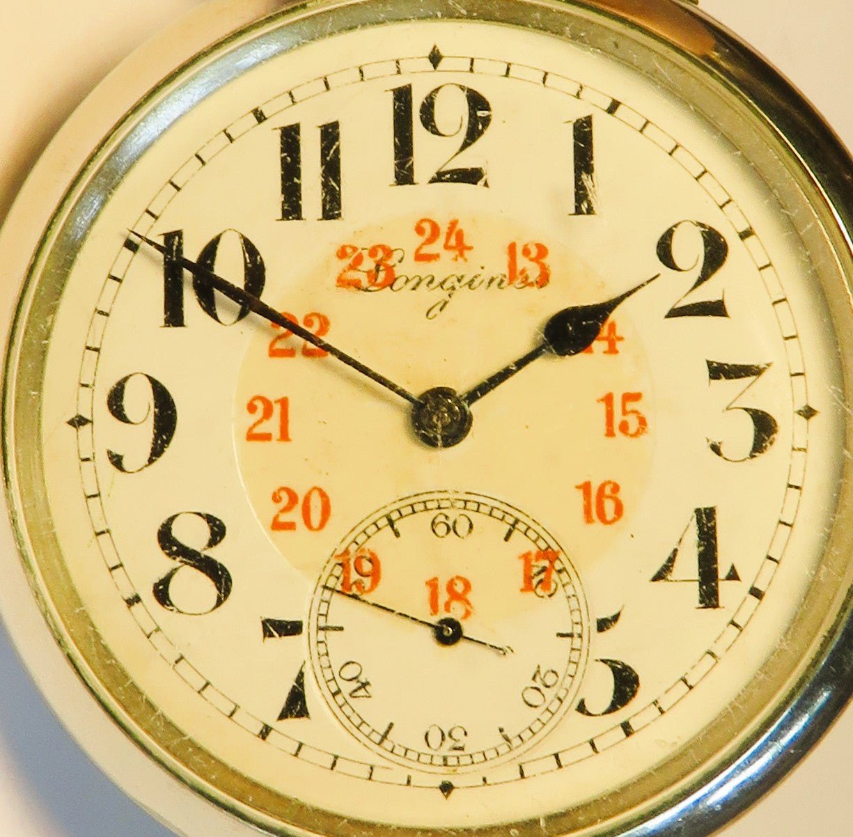 Longines Kal. L 20.52 gravierte Eisenbahner Taschen Uhr Kette / Münze ca. 1920 - Sammler - Uhren
