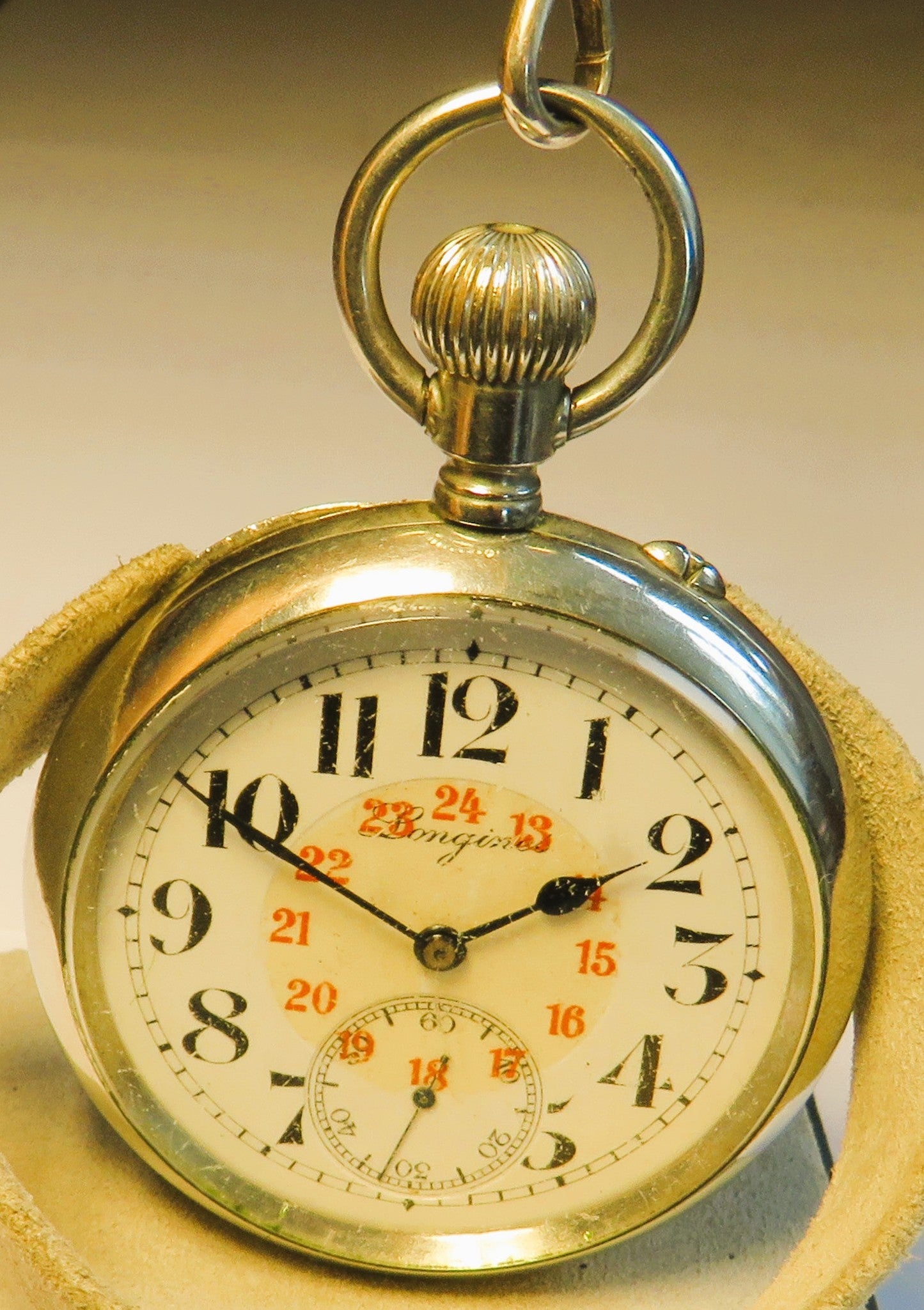 Longines Kal. L 20.52 gravierte Eisenbahner Taschen Uhr Kette / Münze ca. 1920 - Sammler - Uhren