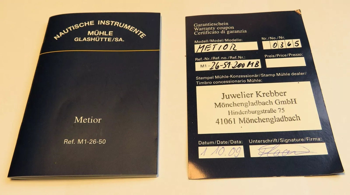 Metior Mühle Glashütte Nautische Instrumente Automatik Luxus HAU Fullset Papiere - Sammler - Uhren