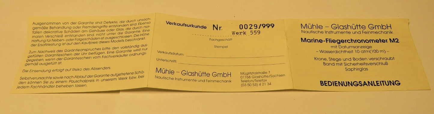 Mühle Glashütte Nautische Instrumente Marine Chronometer M1 - 30 - 10 Fullset OVP - Sammler - Uhren