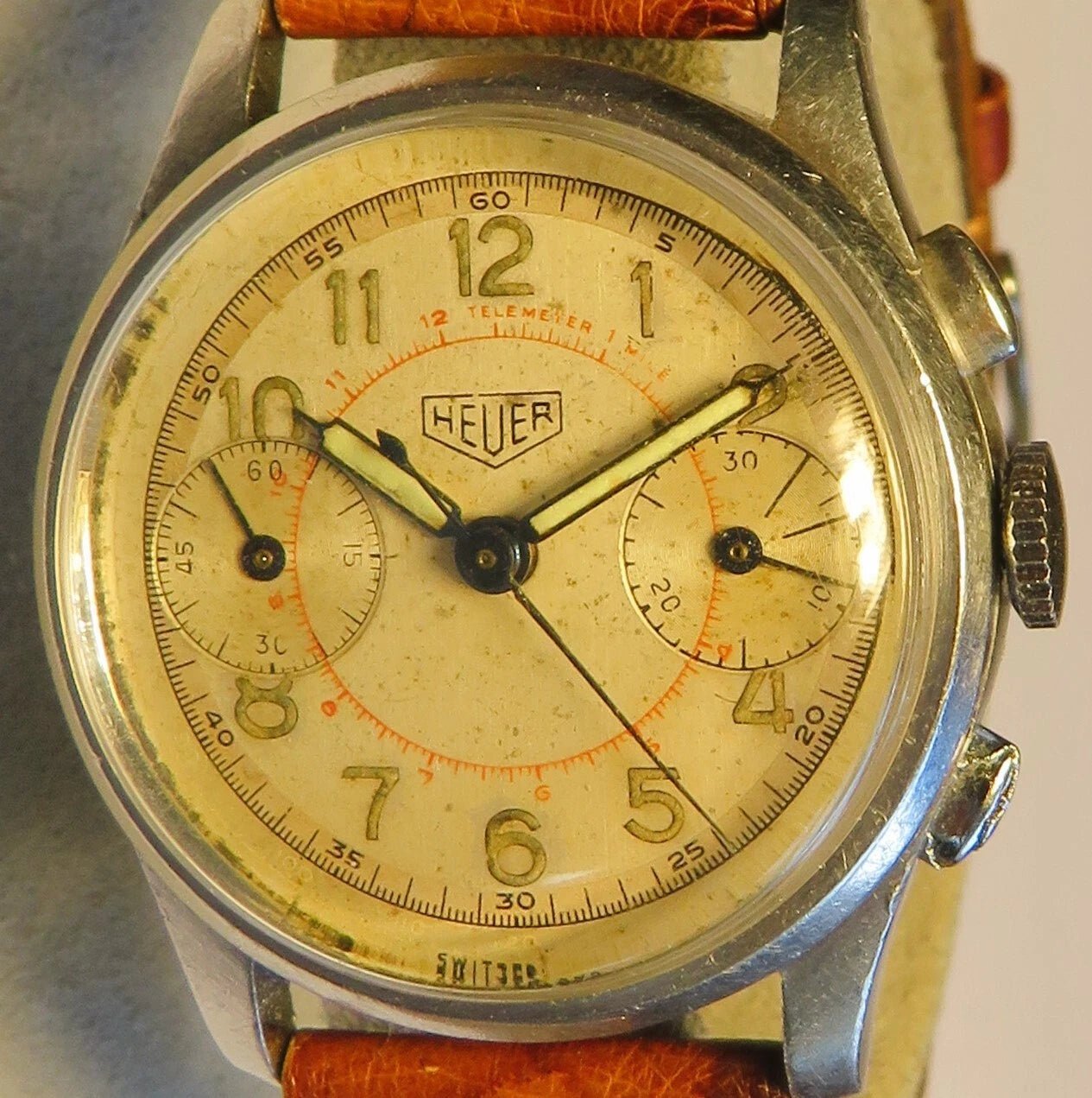 Orig. Ed Heuer Saint Imier Vintage Flyback Schaltrad Chronograph ca. 1950 AOC - Sammler - Uhren