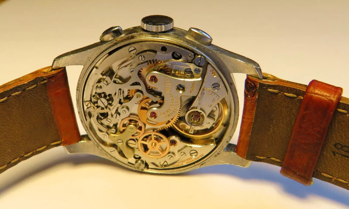 Orig. Ed Heuer Saint Imier Vintage Flyback Schaltrad Chronograph ca. 1950 AOC - Sammler - Uhren