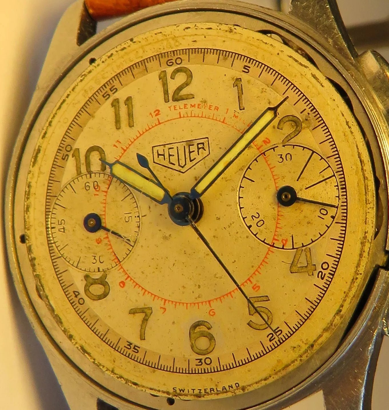 Orig. Ed Heuer Saint Imier Vintage Flyback Schaltrad Chronograph ca. 1950 AOC - Sammler - Uhren