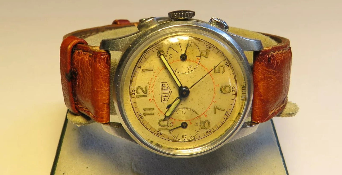 Orig. Ed Heuer Saint Imier Vintage Flyback Schaltrad Chronograph ca. 1950 AOC - Sammler - Uhren