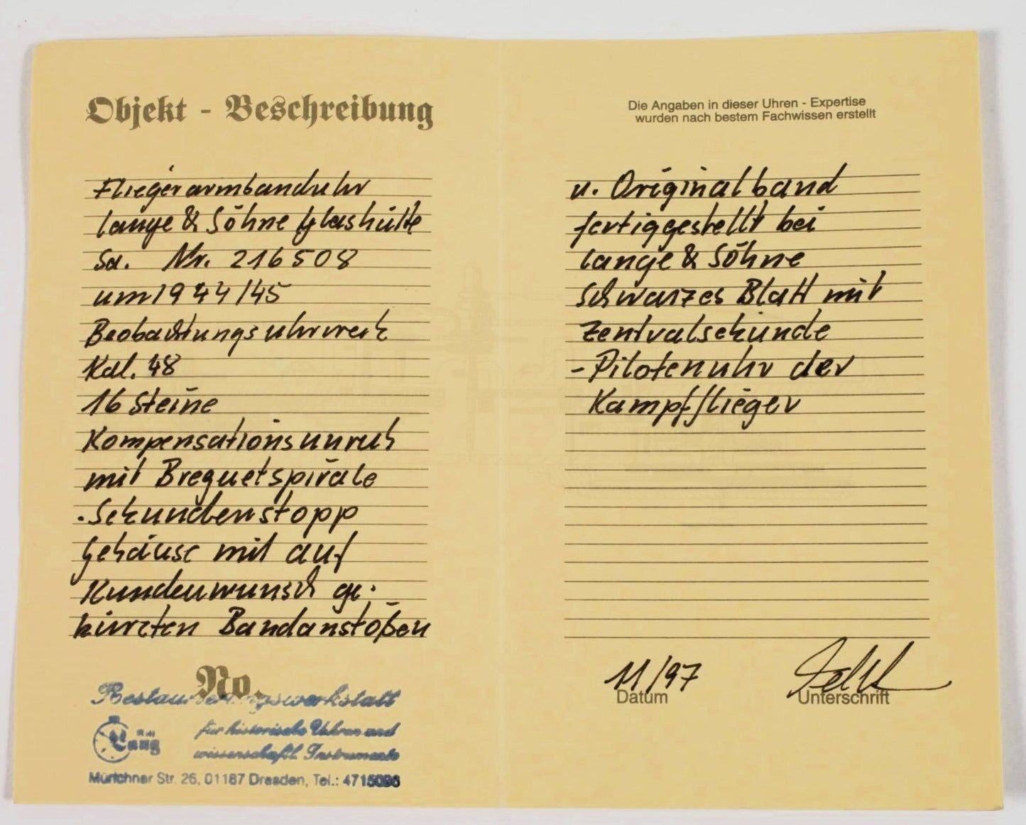 Orig. Lange & Söhne Fliegeruhr B - Uhr Beobachtungsuhr Reichs Luftwaffe WK 2 - Sammler - Uhren