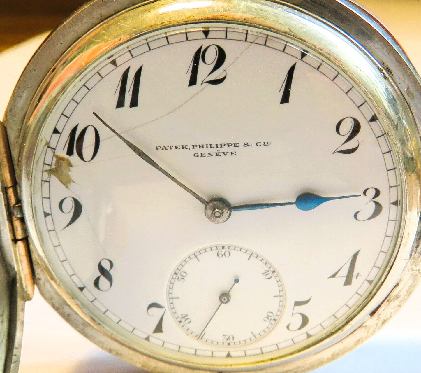 Patek Philippe & Co Geneve massiv Silber Taschenuhr ca. 1908 früher Kronenaufzug - Sammler - Uhren