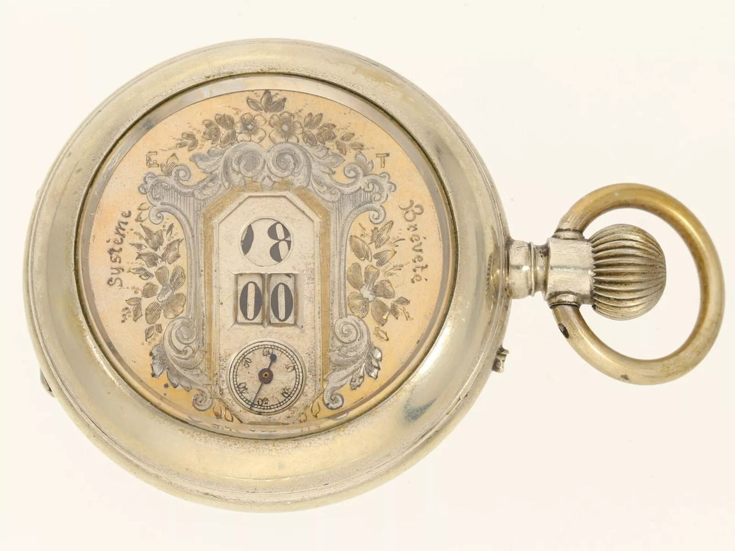 Revue Thommen Pallweber seltenste digitale Taschenuhr Scheibenuhr ca. 1880 - Sammler - Uhren
