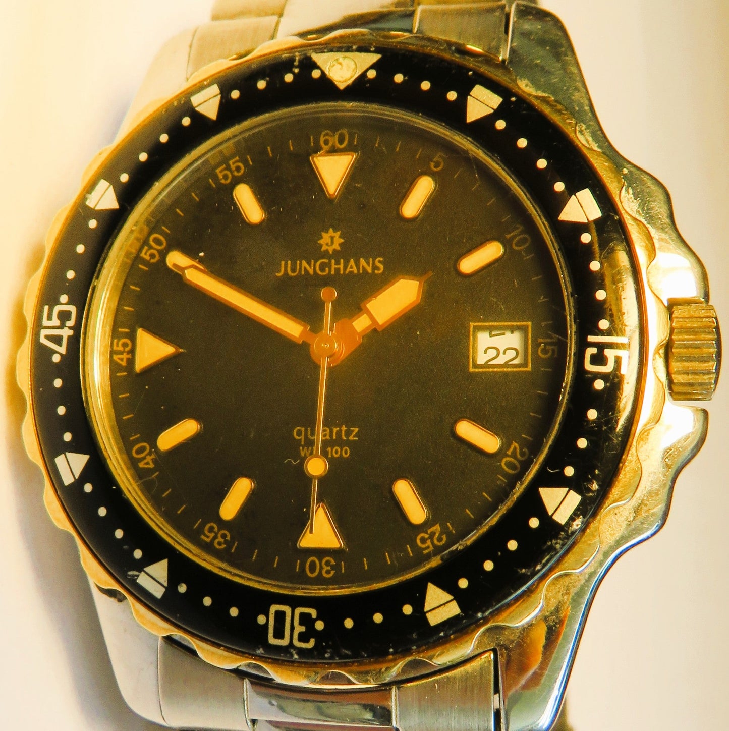 Seltene Taucheruhr Junghans WR 100 Quarz drehbare Lünette Datum ca. 1970 - Sammler - Uhren