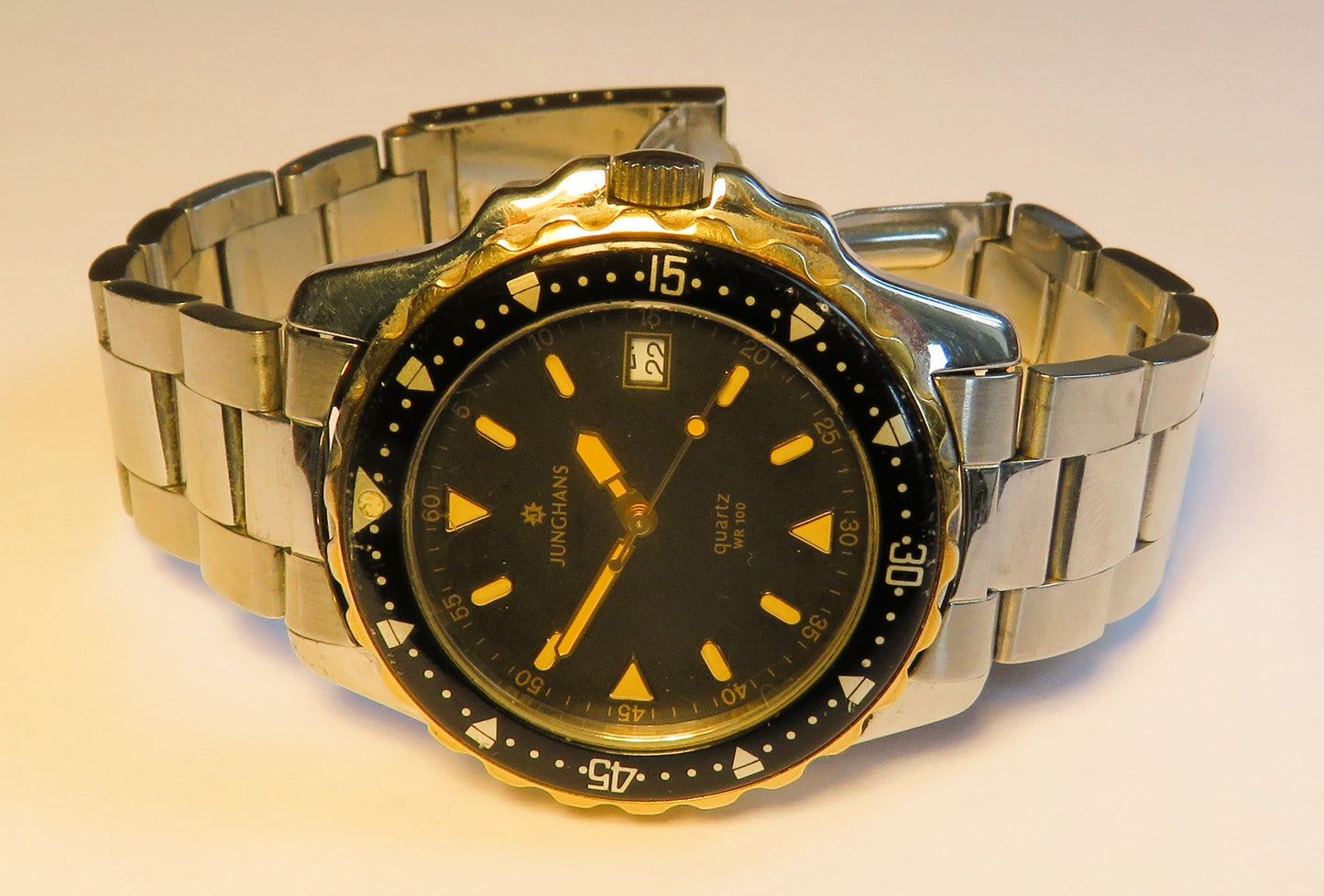 Seltene Taucheruhr Junghans WR 100 Quarz drehbare Lünette Datum ca. 1970 - Sammler - Uhren