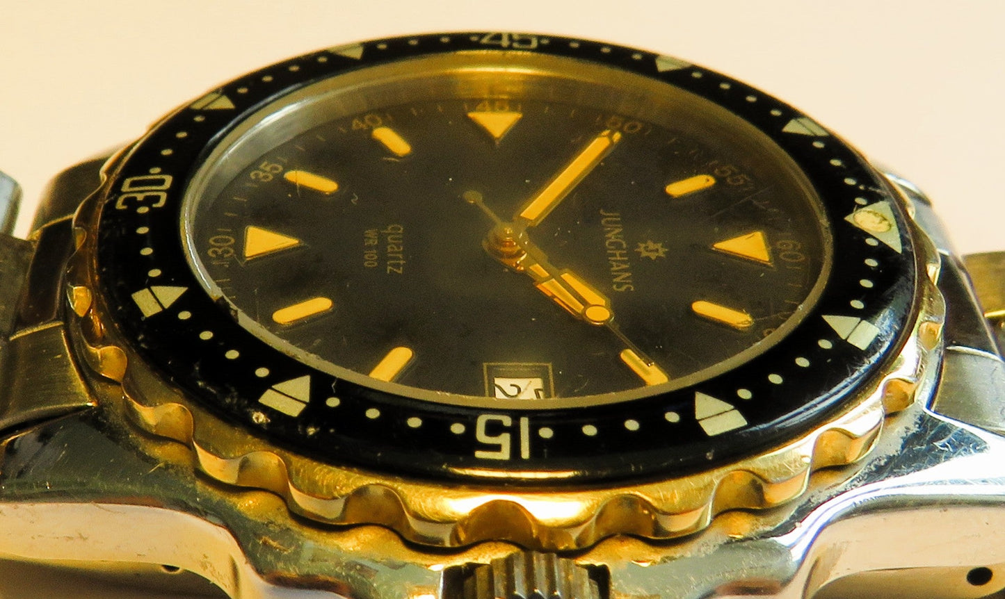 Seltene Taucheruhr Junghans WR 100 Quarz drehbare Lünette Datum ca. 1970 - Sammler - Uhren
