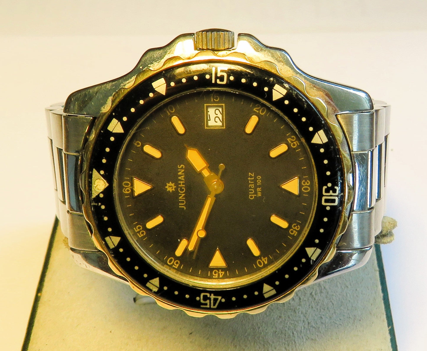 Seltene Taucheruhr Junghans WR 100 Quarz drehbare Lünette Datum ca. 1970 - Sammler - Uhren
