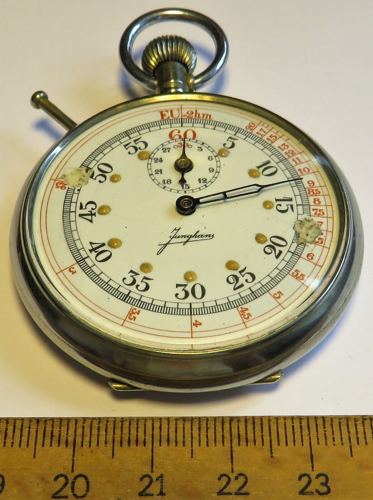 Seltenste Junghans voll signierte Artillerie Stoppuhr Kriegsmarine 1. Weltkrieg - Sammler - Uhren