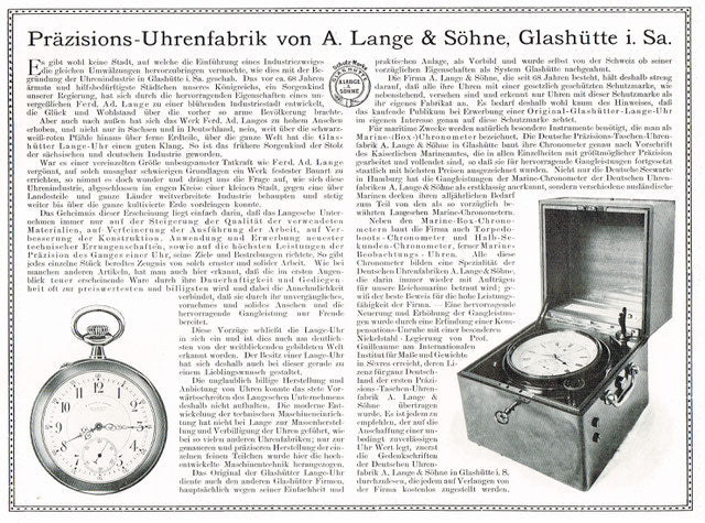 Lange&Söhne Glashütte bei Dresden historische Werbeanzeigen - Sammler-Uhren