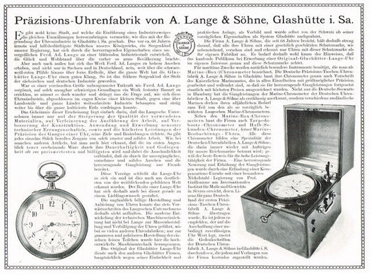 Lange&Söhne Glashütte bei Dresden historische Werbeanzeigen - Sammler-Uhren