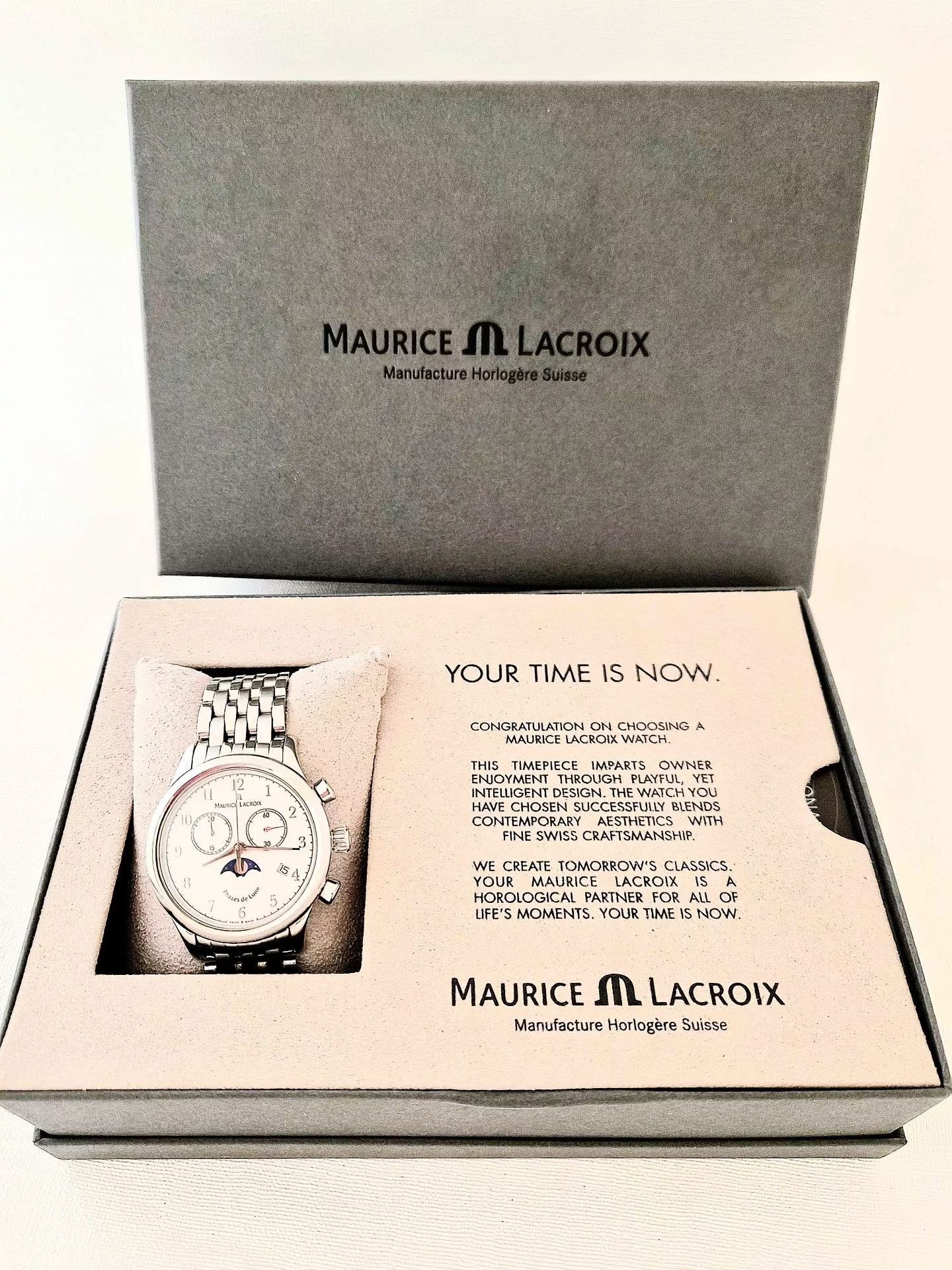 Maurice Lacroix Quartz Chronograph Moon Phase LC 1087 Full Set Original Box Papers