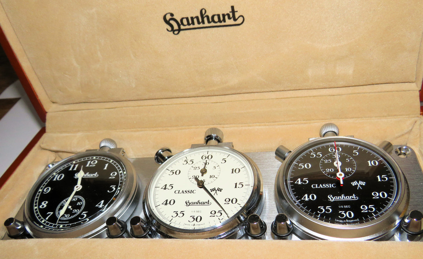 Orig. Hanhart seltenes Classic Rallye Stoppuhr Timer Dashboard Set im Fullset
