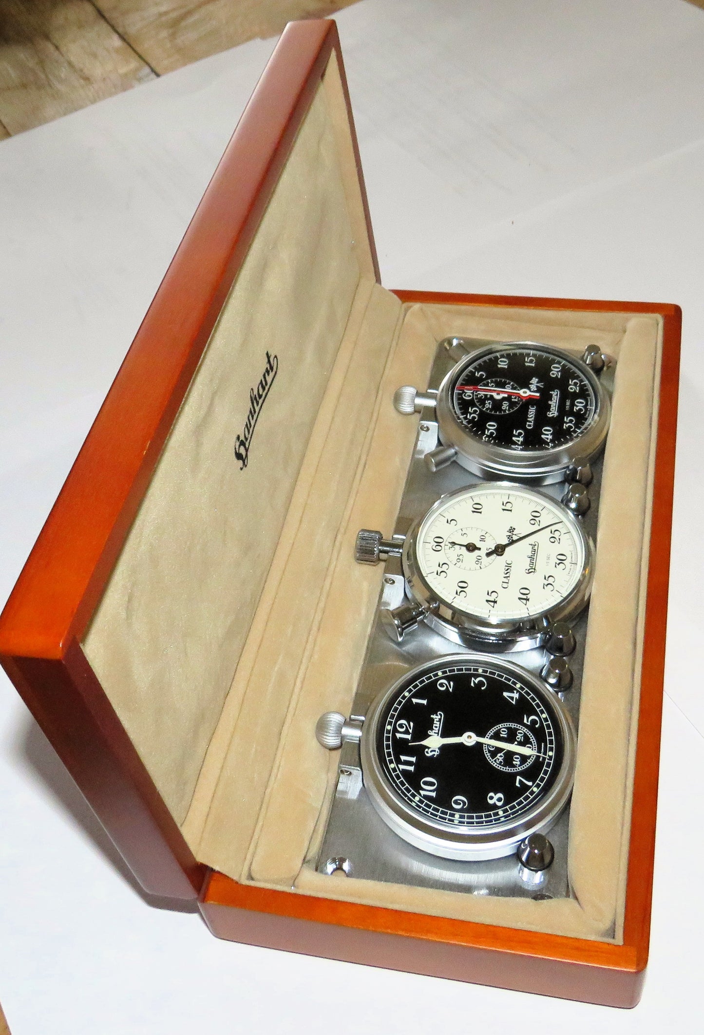 Orig. Hanhart seltenes Classic Rallye Stoppuhr Timer Dashboard Set im Fullset