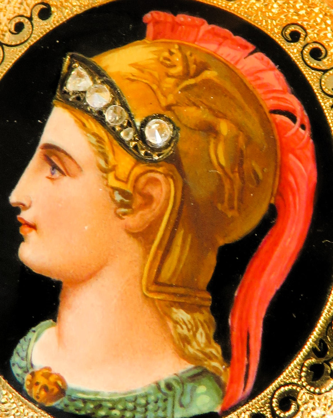 Antike Colondre & Schnee Geneve 18K Gold TU mit Emaile Lupenmalerei Diamant verm. Unikat