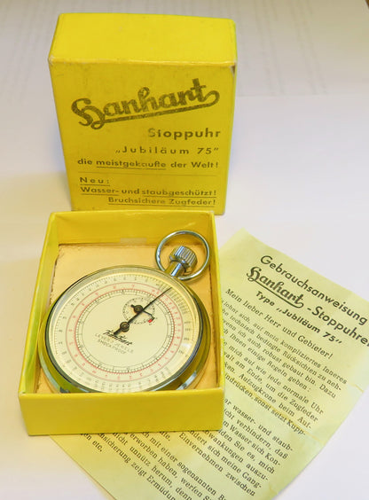Hanhart Torpedo Running Time Artillery Stopwatch Bund ca. 1960 Fullset Box Papers