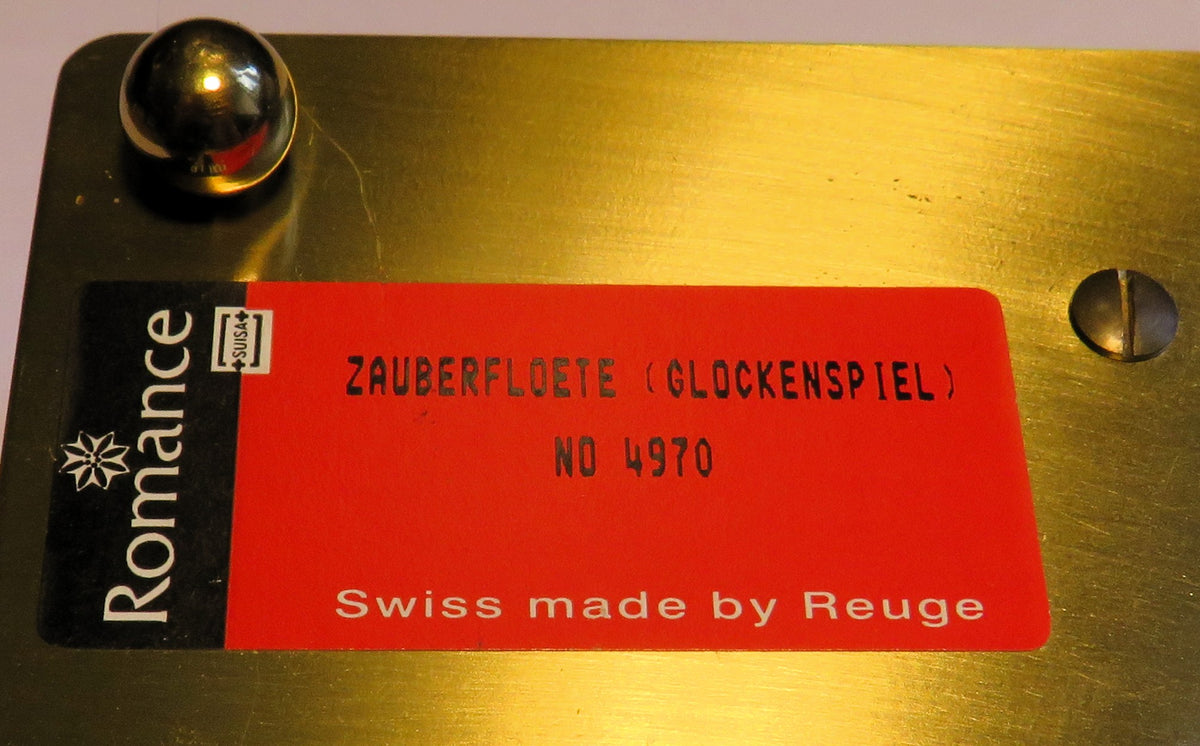 Large Reuge Sainte Croix cylinder music box in an elegant glass display case, Magic Flute with bells
