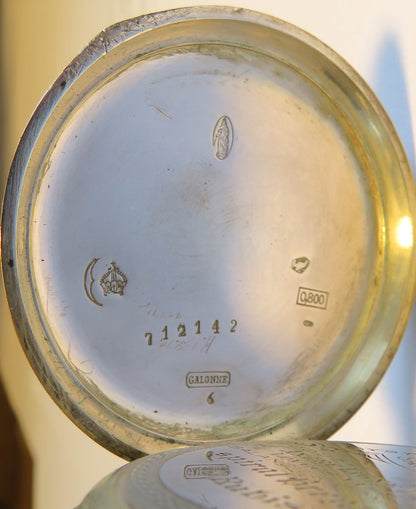 Saxonia Dresden Gruna Költzsch large 800 silver men's pocket watch circa 1920