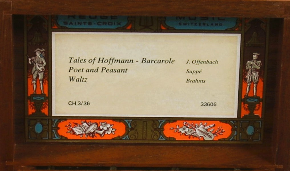 Reuge Sainte-Croix cylinder music box hand-painted 3 melodies Offenbach Suppé Brahms