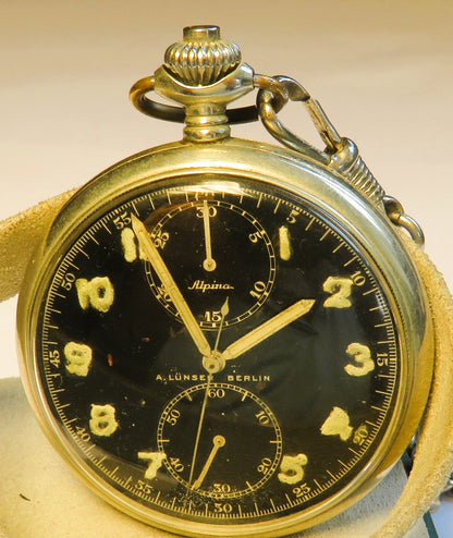 Alpina A. Lünser Berlin Reichs 100.000 Mann Wehr Deckuhr Chronograph Artillerie - Sammler - Uhren