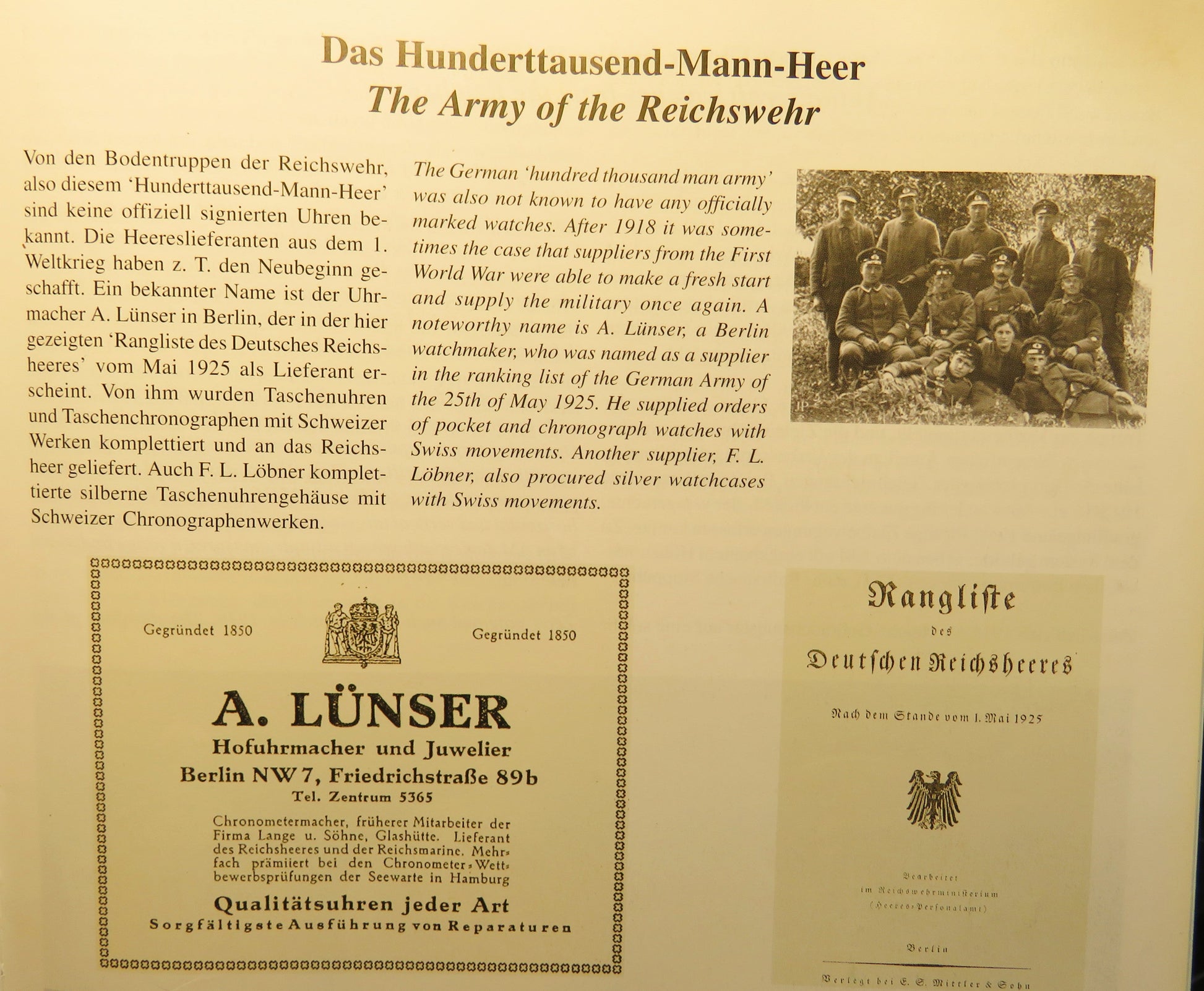 Alpina A. Lünser Berlin Reichs 100.000 Mann Wehr Deckuhr Chronograph Artillerie - Sammler - Uhren