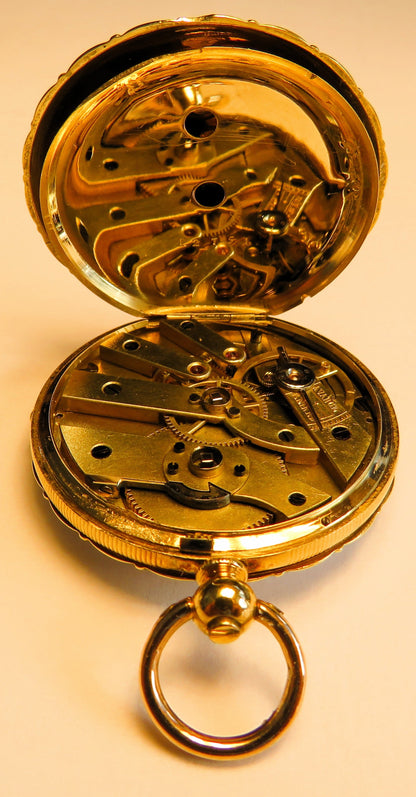 Antike Colondre & Schnee Geneve 18K Gold TU mit Emaile Lupenmalerei Diamant verm. Unikat - Sammler - Uhren