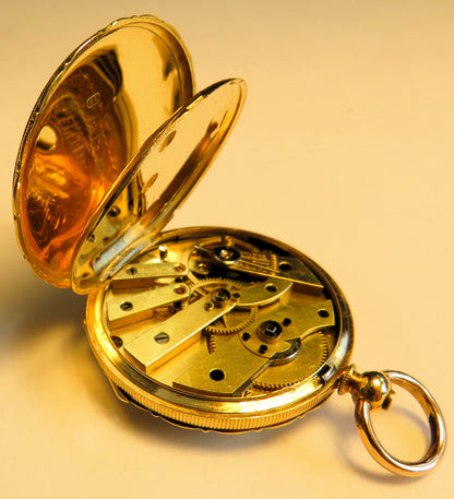 Antike Colondre & Schnee Geneve 18K Gold TU mit Emaile Lupenmalerei Diamant verm. Unikat - Sammler - Uhren