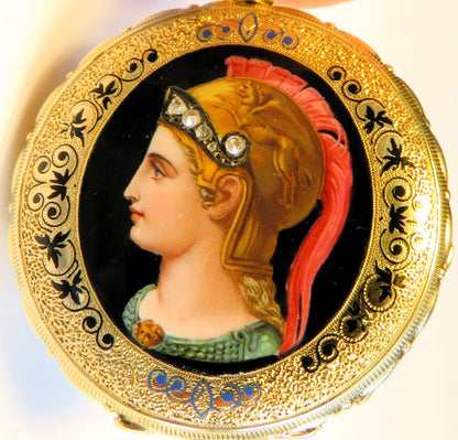 Antike Colondre & Schnee Geneve 18K Gold TU mit Emaile Lupenmalerei Diamant verm. Unikat - Sammler - Uhren