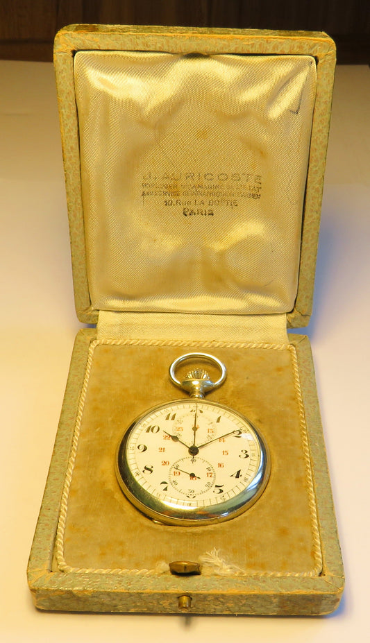 Auricoste franz. Militär Schaltrad Chronograph 1.iere Qualitée Ministre de la Guerre in OVP - Sammler - Uhren