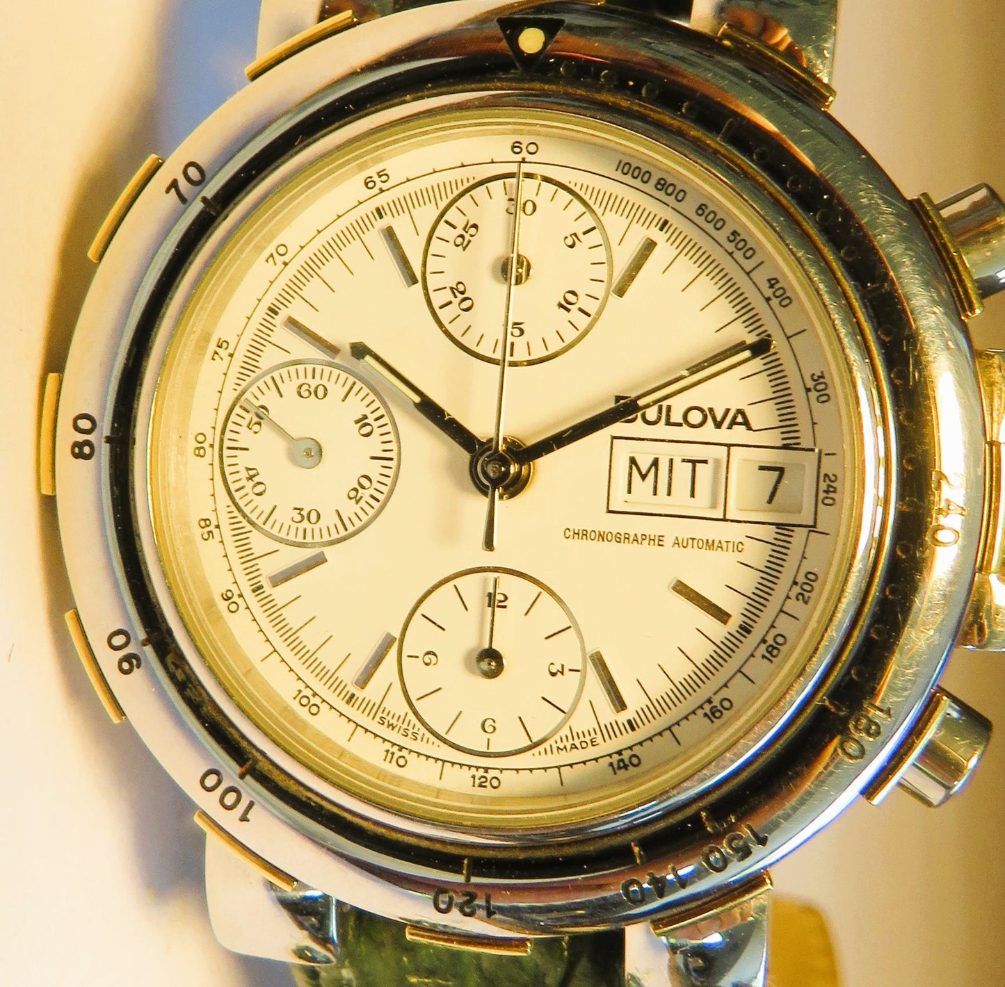 Bulova 4806 NOS Herren Chronorgraph Automatik Stahl Gold Day Date OVP - Sammler - Uhren