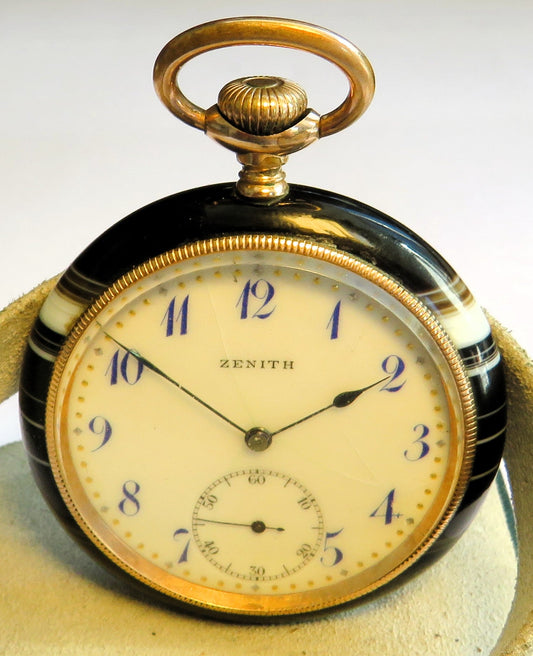 Chronomètre Zenith seltenste Luxus Herren Taschenuhr in Achat Gehäuse ca. 1900 - Sammler - Uhren
