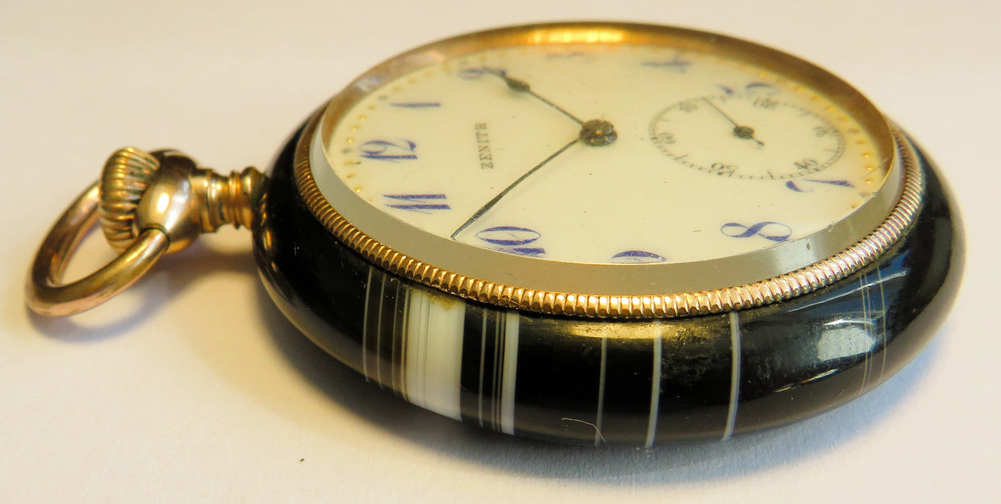 Chronomètre Zenith seltenste Luxus Herren Taschenuhr in Achat Gehäuse ca. 1900 - Sammler - Uhren