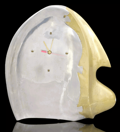 David Marshall Brutalist Design Tisch Quarzuhr Motiv ca. 1940 Aluminium Messing - Sammler-Uhren