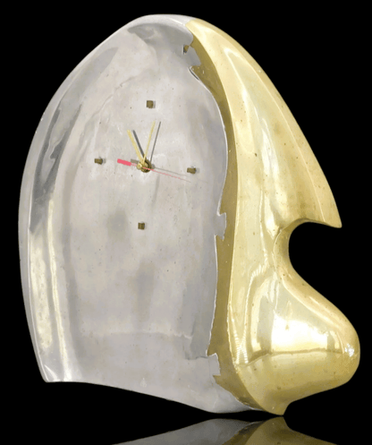 David Marshall Brutalist Design Tisch Quarzuhr Motiv ca. 1940 Aluminium Messing - Sammler-Uhren