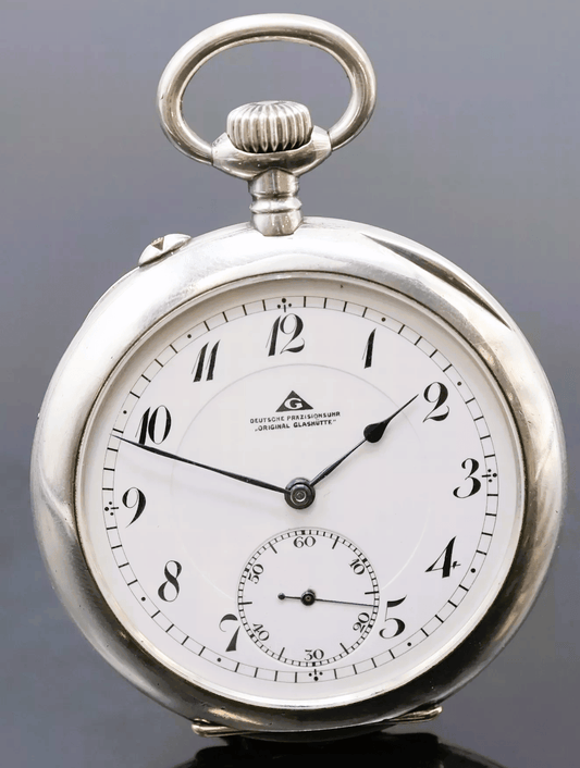 Deutsche Präzisionsuhr Original Glashütte Taschenuhr 900 Silber Schwanenhals - Sammler - Uhren