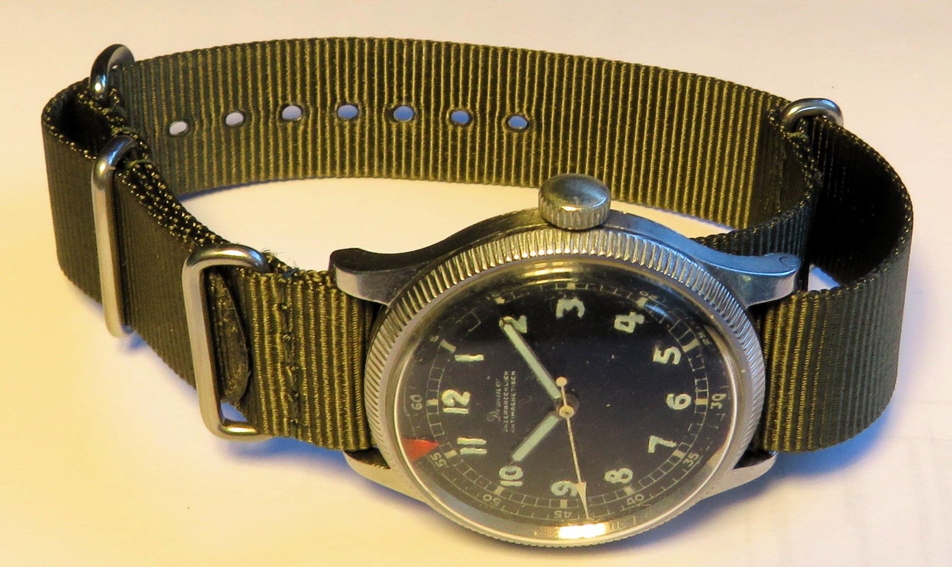Domino frühe Pfeilindex Fliegeruhr Pilot Watch Reichsluftwaffe 1930 WK2 läuft - Sammler - Uhren