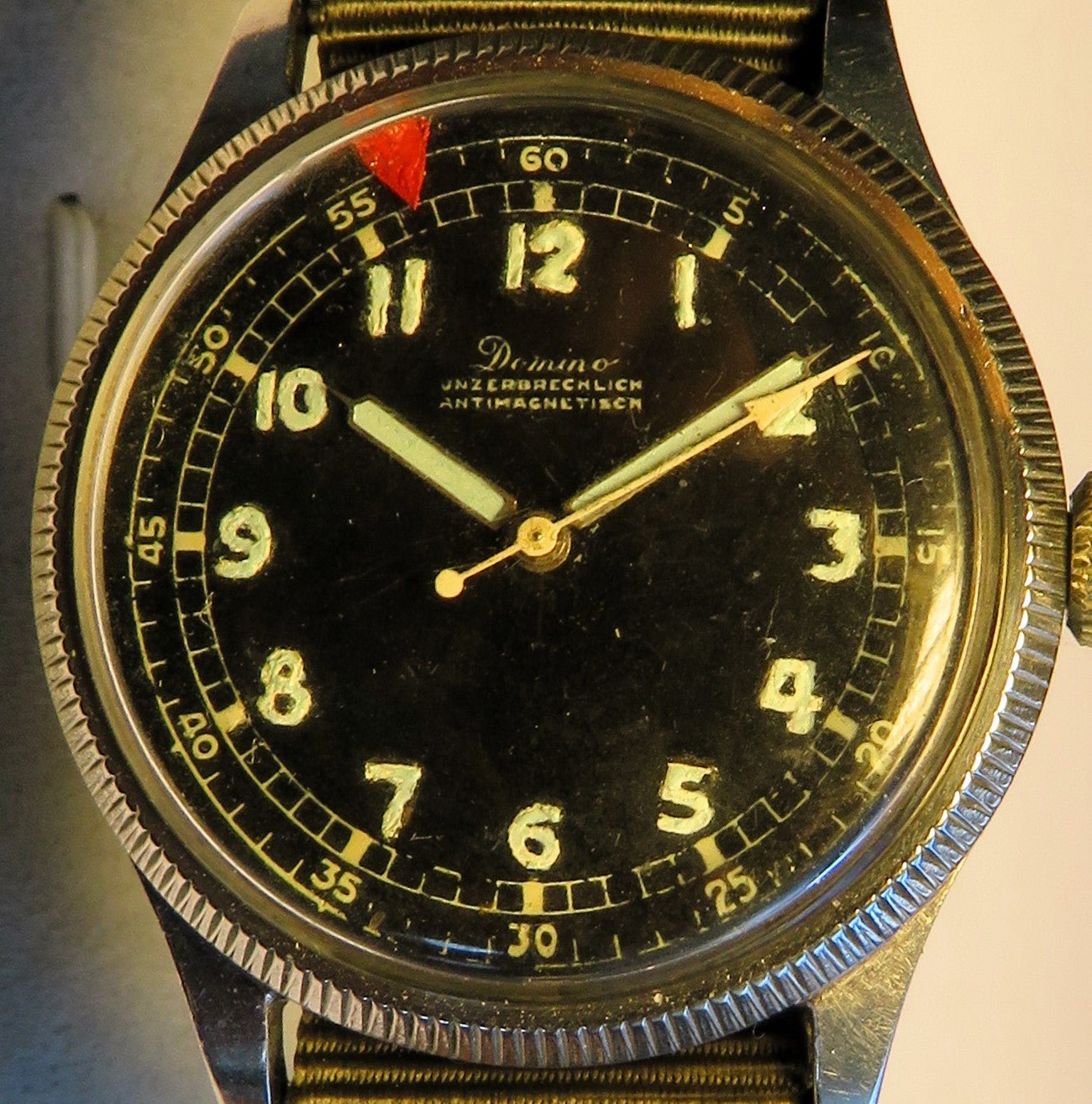 Domino frühe Pfeilindex Fliegeruhr Pilot Watch Reichsluftwaffe 1930 WK2 läuft - Sammler - Uhren