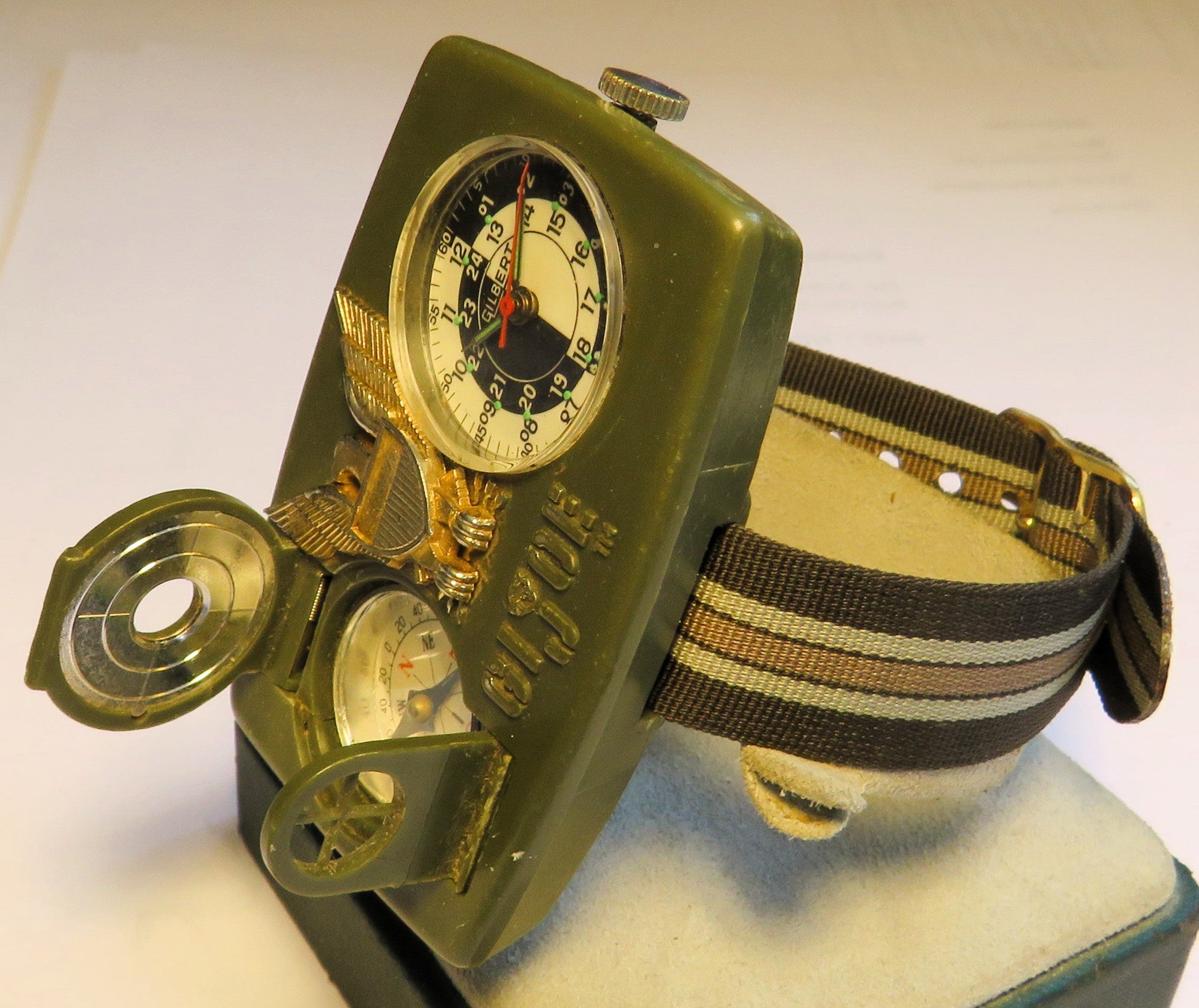 Gilbert GI Joe große mechanische Militäruhr Kompass Vietnam Krieg ca. 1970 - Sammler - Uhren