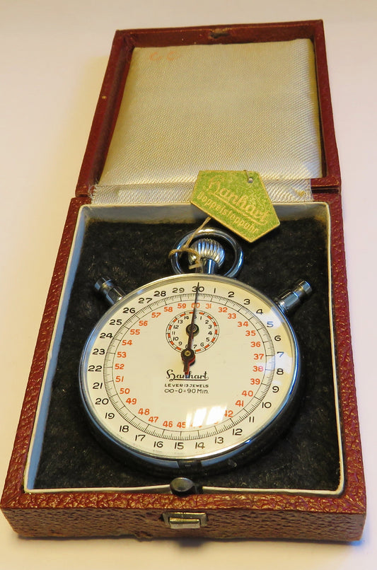 Hanhart NOS nagelneue Stoppuhr Rattrapante in OVP ca. 1960 mechanisch - Sammler - Uhren