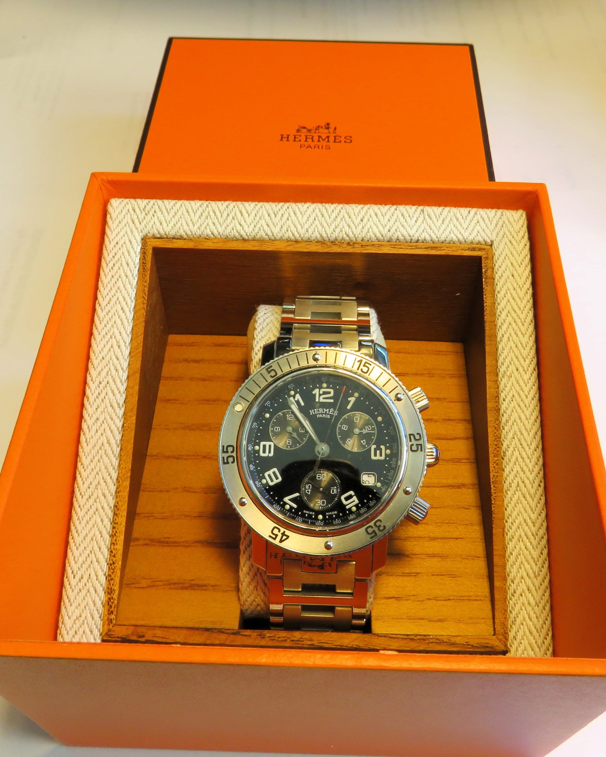 Hermes Clipper Wtach Herren Luxus Chronograph Quarz Originalverpackung Fullset - Sammler - Uhren