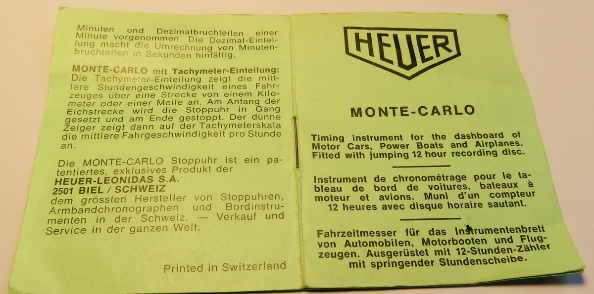 Heuer Monte Carlo 60-300 Rallye Stoppuhr Fullset Ovp Bedienungsanleitung - Sammler-Uhren