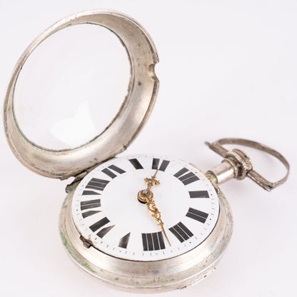 Augsburger Spindeltaschenuhr ca. 1750 massiv Silber Lindenmeyer