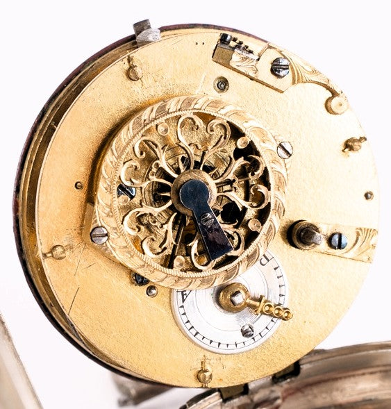 Augsburger Spindeltaschenuhr ca. 1750 massiv Silber Lindenmeyer