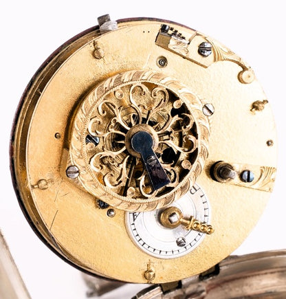 Augsburger Spindeltaschenuhr ca. 1750 massiv Silber Lindenmeyer