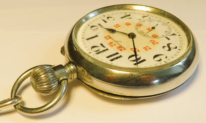 Longines Kal. L 20.52 gravierte Eisenbahner Taschen Uhr Kette / Münze ca. 1920 - Sammler - Uhren